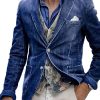 Men DJ Jacket | Lapel Three-Pocket Casual Retro Denim Blazer Blue