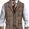 Men BXL Vest | Men'S Wool Plaid Printed Casual Multi-Pocket Vest Brown