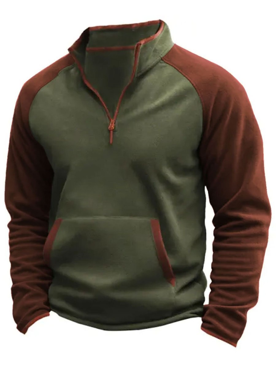 Men BXL T-Shirts | Men'S Sweatshirt Fleece Quarter Zip Outdoor Contrast Color Daily Tops Army Green 71282925Xl Grmy Green