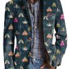 Men TH Print Jacket | Retro Insect Print Lapel Three-Pocket Casual Blazer Green