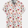 Men DJ Shirts | Hawaiian Sea Life Print Casual Short Sleeve Shirt Photo Color