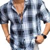 Men QMY Casual Short Sleeve Shirts | Men Checkered Cotton Blend Mid Sleeve Shirt Grey