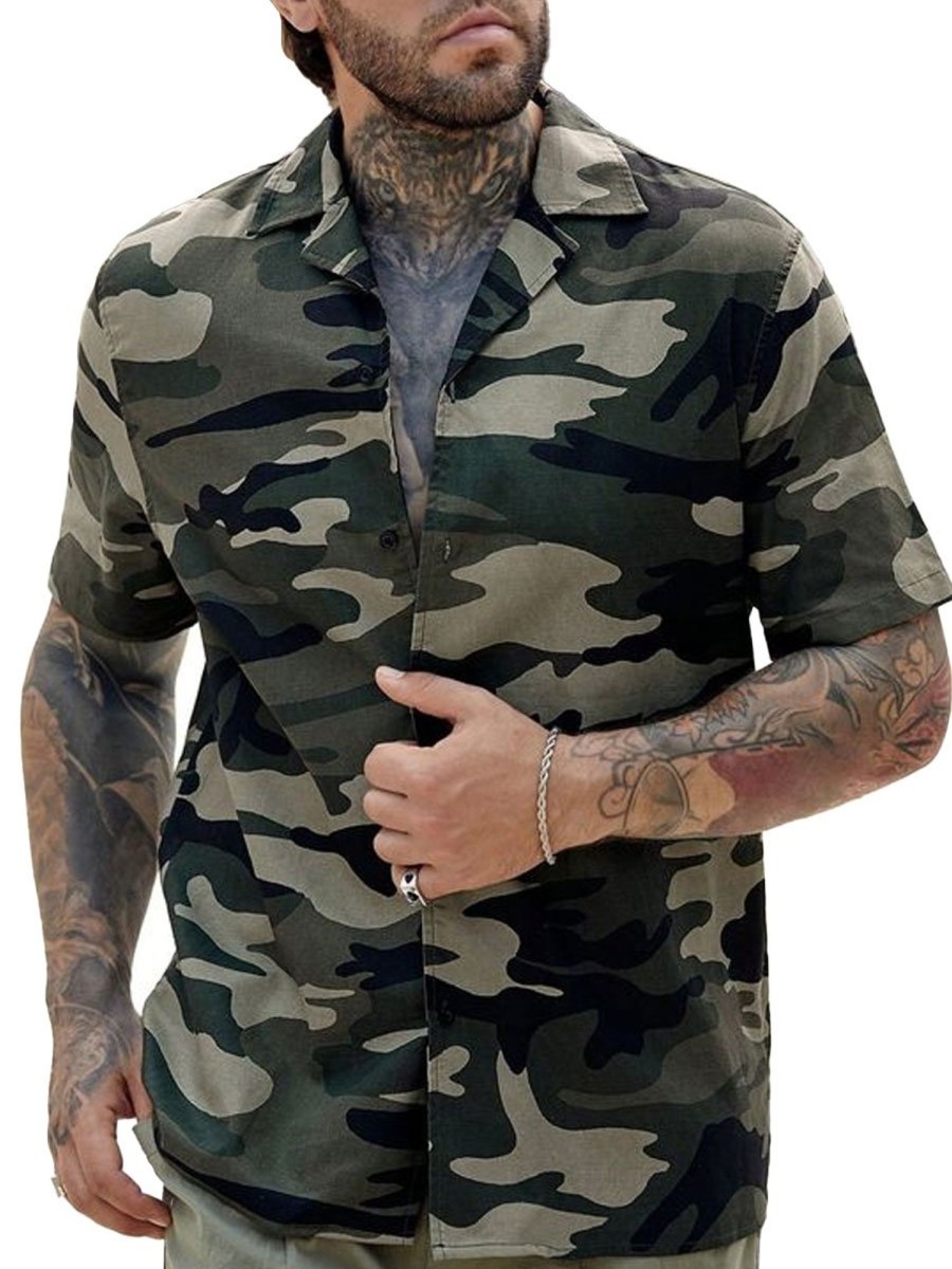 Men BXL Casual Short Sleeve Shirts | Men'S Camouflage Casual Loose Short Sleeve Shirt Army Green