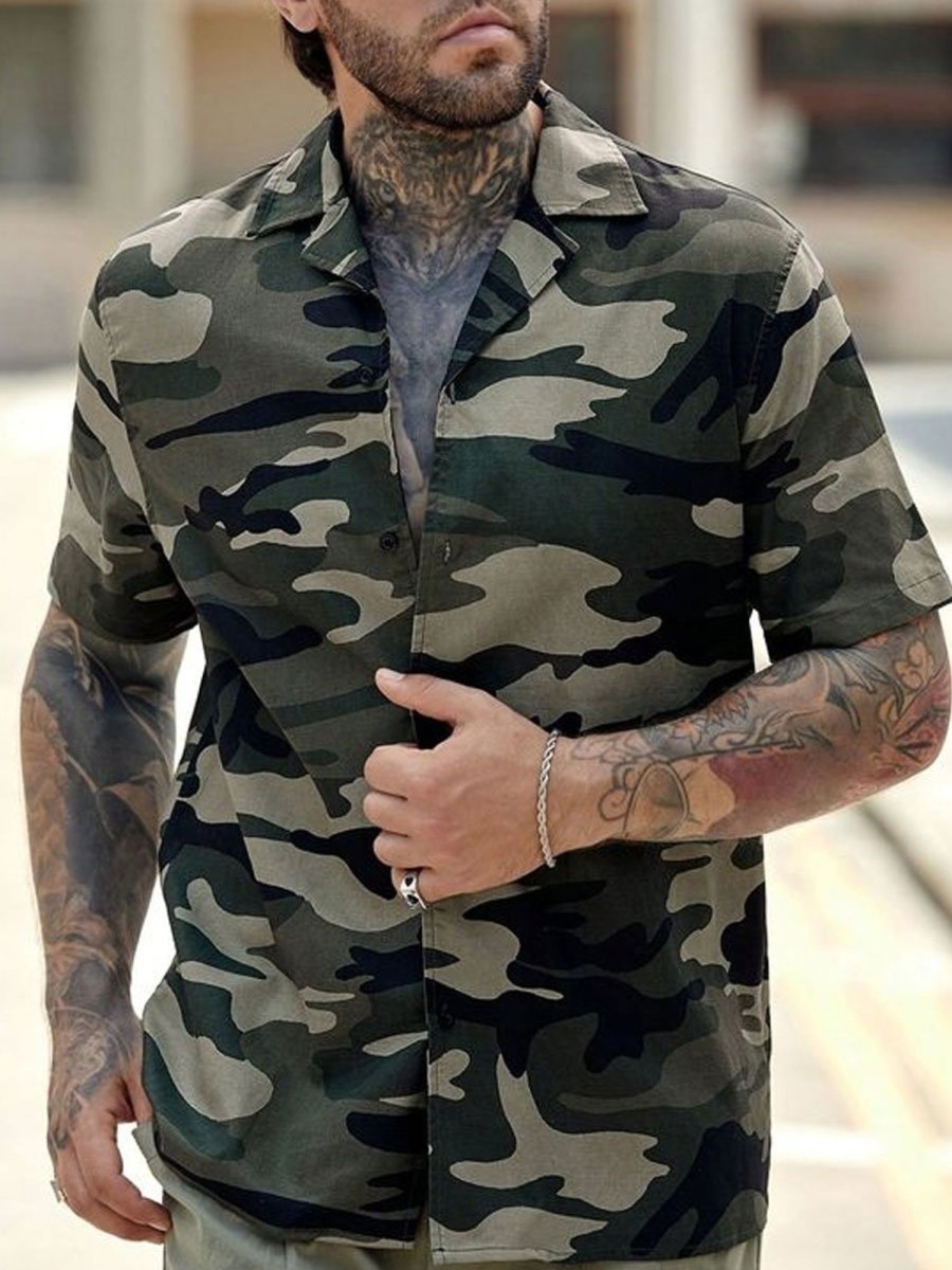 Men BXL Casual Short Sleeve Shirts | Men'S Camouflage Casual Loose Short Sleeve Shirt Army Green