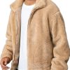 Men DJ Jacket | Lapel Double Pocket Zipped Sherpa Thermal Coat Khaki