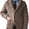 Men BXL Cardigan | Men'S Casual Solid Color Cable Button Pocket Knit Cardigan Camel