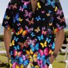 Men DJ Shirts | Butterfly Rainbow Print Short Sleeve Shirt Photo Color