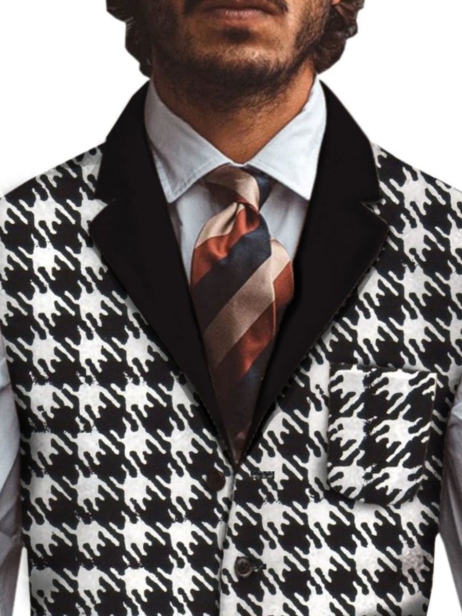 Men BXL Vest | Men'S Houndstooth Print Casual Multi-Pocket Vest Black