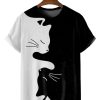 Men HLJ T-Shirts | Cat Casual Short Sleeve T-Shirt Black And White