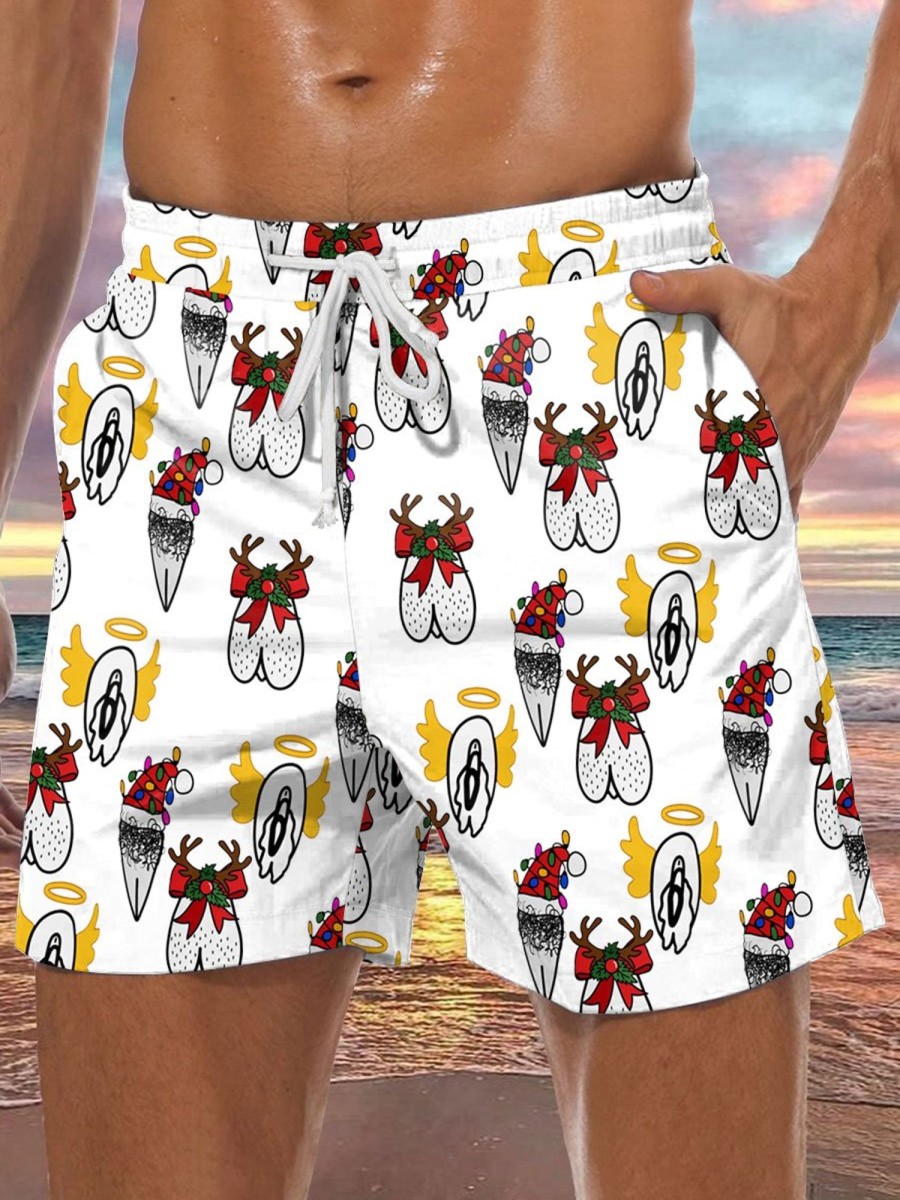 Men BXL Bottoms | Hawaiian Fun Christmas Art Print Casual Shorts