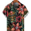 Men HLJ Shirts | Men'S Hawaiian Tikki Mask Skull Flower Short Sleeve Shirt Black