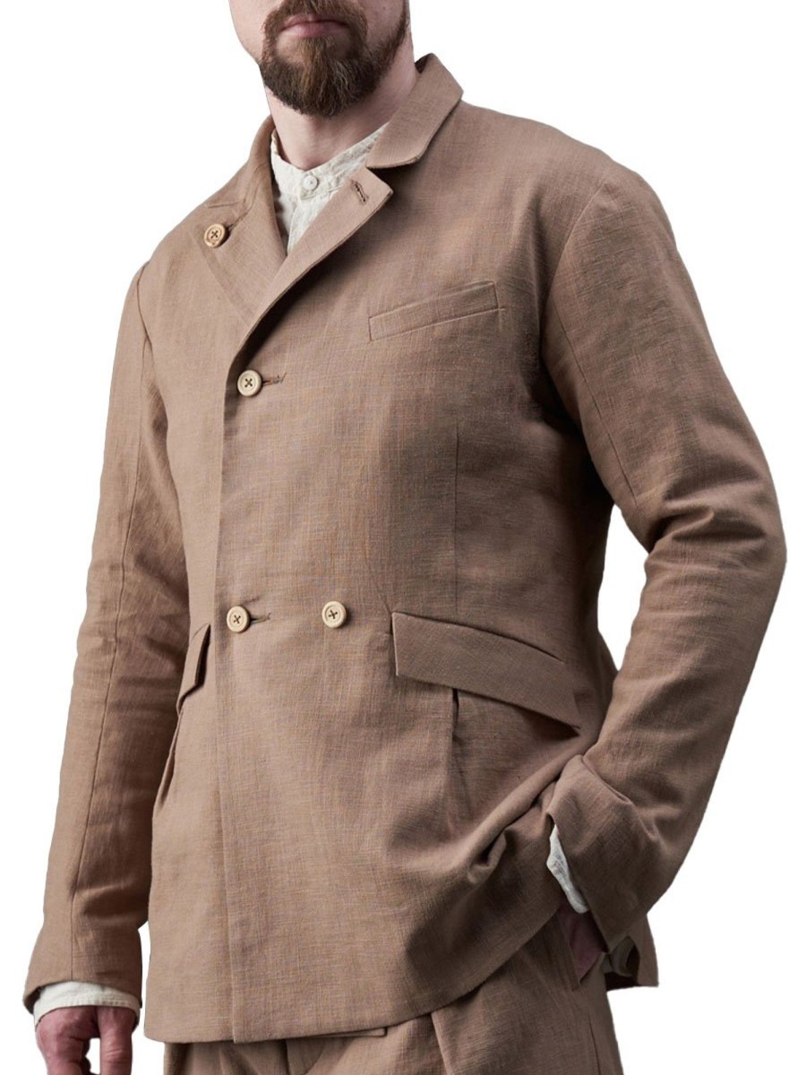 Men BXL Jacket | Men'S Solid Color Cotton And Linen Casual Blazer Camel