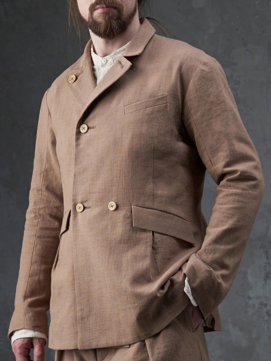 Men BXL Jacket | Men'S Solid Color Cotton And Linen Casual Blazer Camel