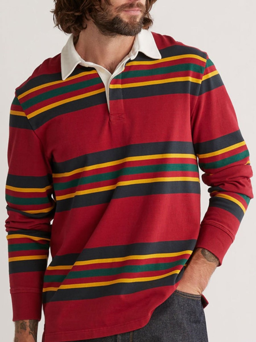 Men TH Casual Long Sleeve Shirts | Men'S Retro Rugby Striped Long Sleeve Shirt Red