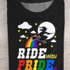 Men DJ T-Shirts | Lgbt Rainbow Halloween Witch Ride With Pride Art Print Pattern Stylish T-Shirt Black