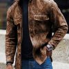 Men DJ Jacket | Retro Cashew Print Corduroy Lapel Pocket Jacket Brown