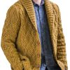 Men DJ Cardigan | Lapel Double Pocket Solid Jacquard Knit Cardigan Yellow