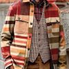 Men BXL Jacket | Men'S Casual Lapel Geometric Color Block Print Double Pocket Jacket 83283172Xl Orange