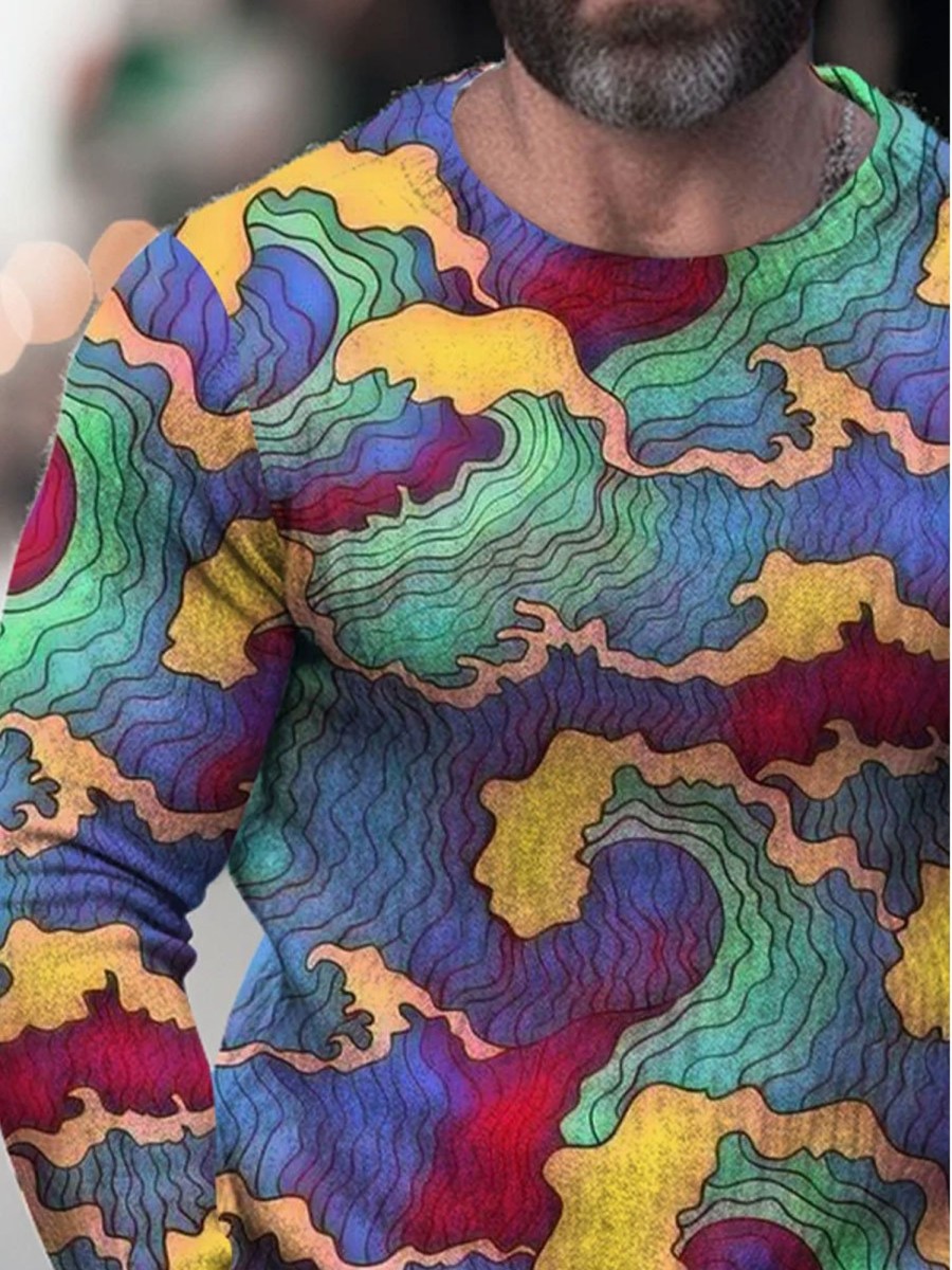 Men BXL Print Sweater | Rainbow Waves Lgbt Print Knit Pullover Sweater Photo Color