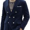 Men BXL Jacket | Vintage Solid Color Corduroy Double-Breasted Multi-Pocket Casual Blazer Dark Blue