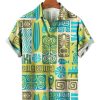 Men HLJ Shirts | Vintage Tiki Resort Style Casual Short Sleeve Shirt Green