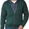 Men BXL Cardigan | Men'S Casual Cable Solid Color Single Breasted Knitted Cardigan Dark Green