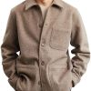 Men BXL Jacket | Retro Solid Color Wool Multi-Pocket Single-Breasted Casual Coat Light Khaki