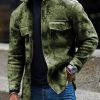 Men DJ Print Jacket | Vintage Camouflage Tie-Dye Printed Corduroy Pocket Lapel Jacket Army Green