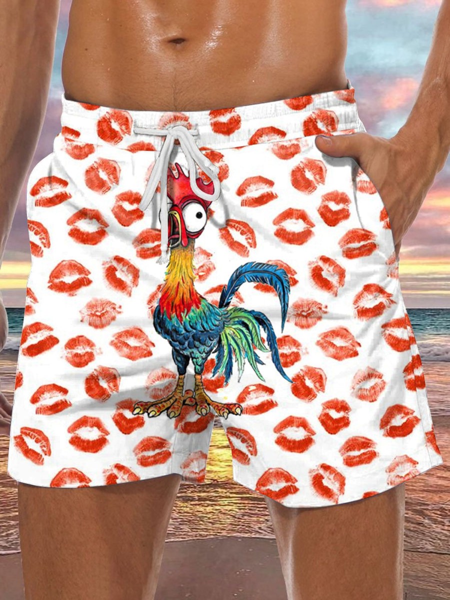 Men DJ Bottoms | Fun Lip And Cock Print Pocket Tie Shorts