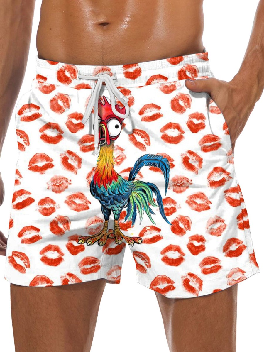 Men DJ Bottoms | Fun Lip And Cock Print Pocket Tie Shorts