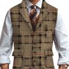 Men DJ Vest | Retro Plaid Printed Three-Pocket Lapel Suit Vest Photo Color