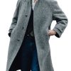 Men DJ Jacket | Classic Single-Breasted Lapel Double Pocket Herringbone Casual Woolen Coat Gray