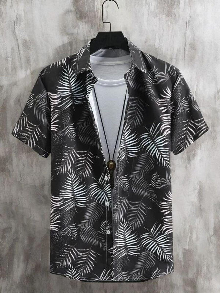 Men findercube Shirts | Men Tropical Print Shirt Without Tee Black