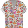 Men DJ Shirts | Fun Cocks Afternoon Tea Print Hawaiian Short-Sleeved Shirt Photo Color