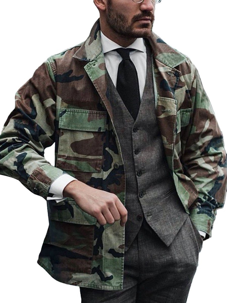 Men BXL Jacket | Men'S Multi-Pocket Camouflage Cotton Twill Casual Jacket Army Green