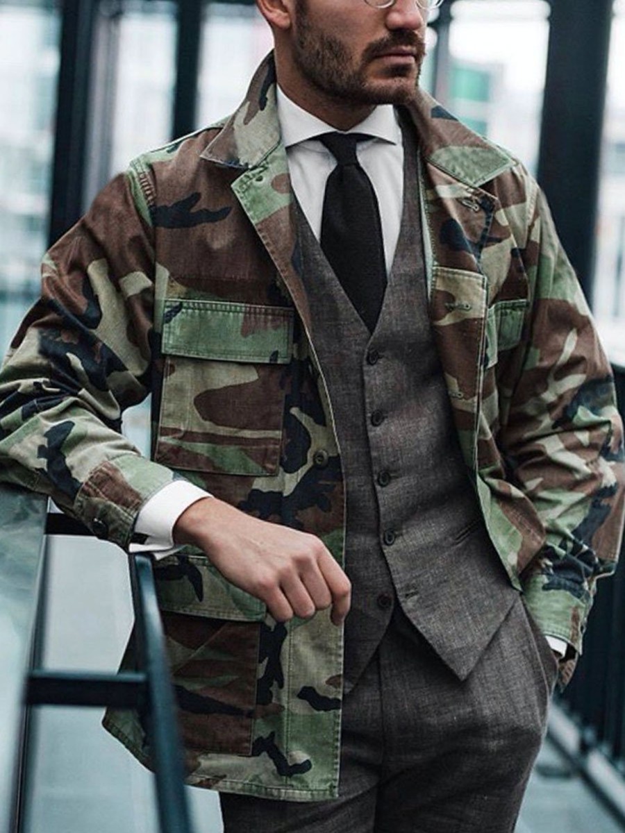 Men BXL Jacket | Men'S Multi-Pocket Camouflage Cotton Twill Casual Jacket Army Green