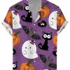 Men LJC Shirts | Pumpkin Bat Print Casual Short Sleeve Shirt Photo Color