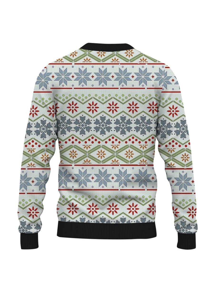 Men GYJ Ugly Sweater | Snowflake Geometric Stripe Crewneck Sweatshirt White