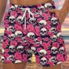 Men LJC Bottoms | Skull Rose Print Hawaiian Track Shorts Photo Color