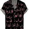 Men DJ Shirts | Stick Figure Boobs Print Casual Short Sleeve Shirt