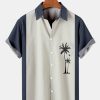 Men HLJ Shirts | Men'S Striped Coconut Print Loose Hawaiian Short Sleeve Shirt Photo Color