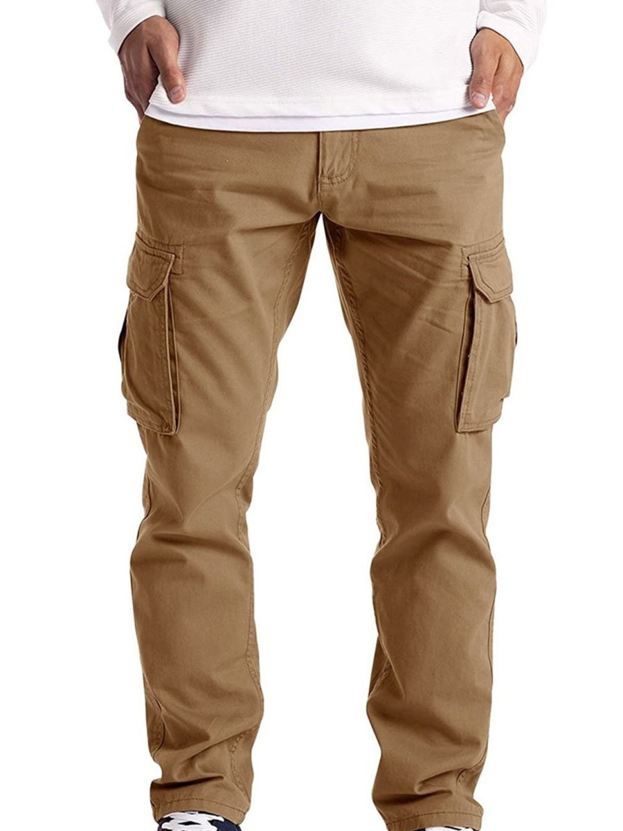 Men BXL Bottoms | Men'S Loose Casual Solid Color Multi-Pocket Cargo Straight Pants