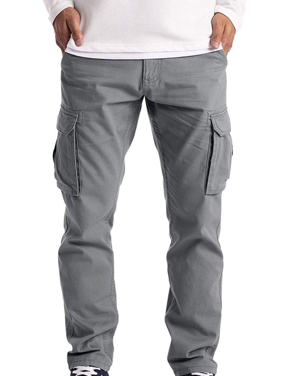 Men BXL Bottoms | Men'S Loose Casual Solid Color Multi-Pocket Cargo Straight Pants