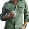 Men BXL Jacket | Men'S Solid Color Cotton Patchwork Pocket Casual Shirt Jacket Green