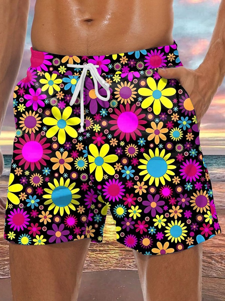 Men GYJ Shorts | Colorful Floral Print Track Shorts Photo Color