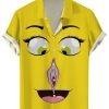 Men GYJ Shirts | Funny Face Print Casual Short-Sleeved Shirt Yellow