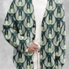 Men DJ Print Cardigan | Retro Bird Print Casual Knitted Cardigan Dark Green