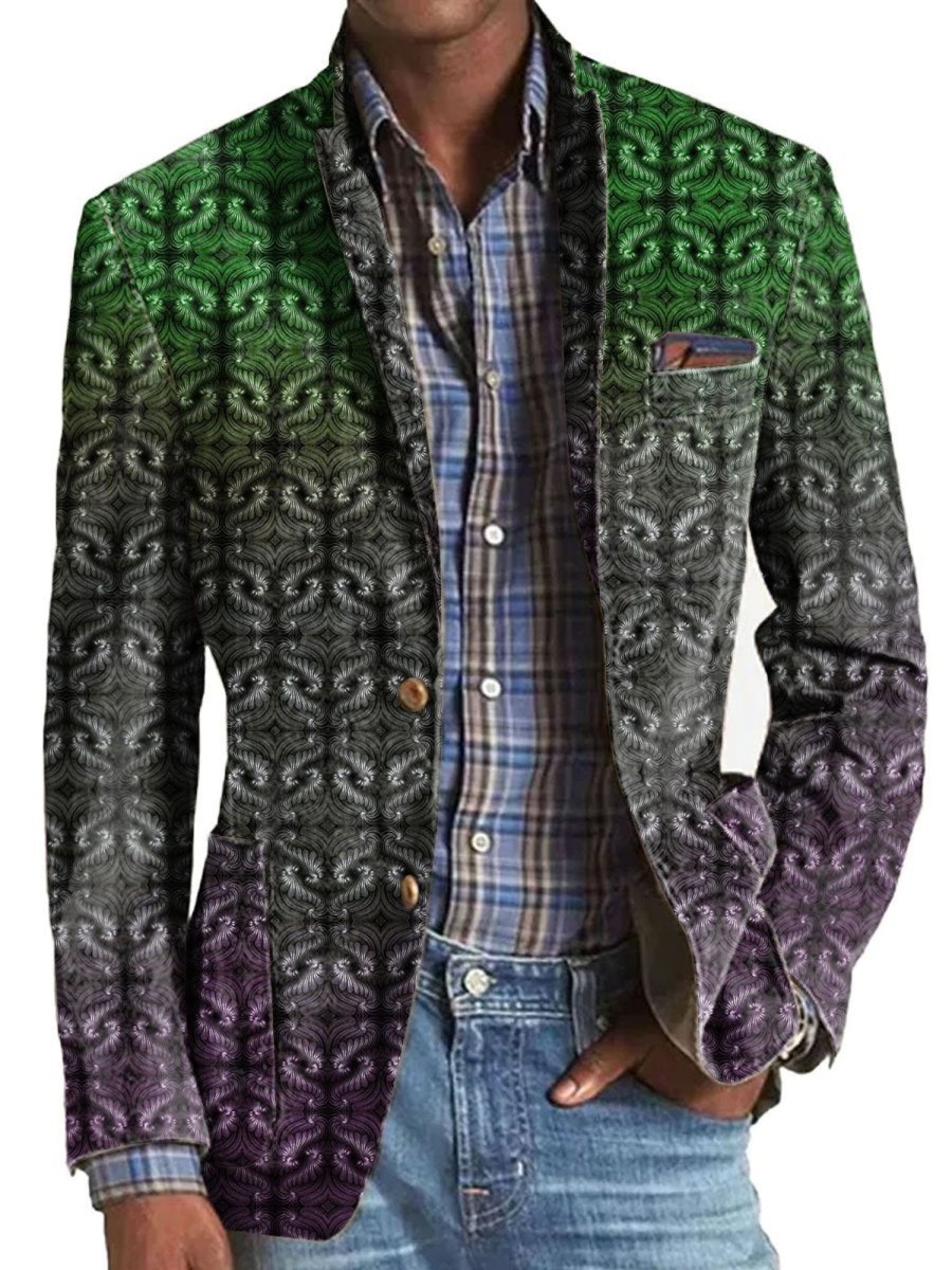 Men BXL Print Jacket | Men'S Colorful Gradient Print Pocket Casual Blazer Photo Color