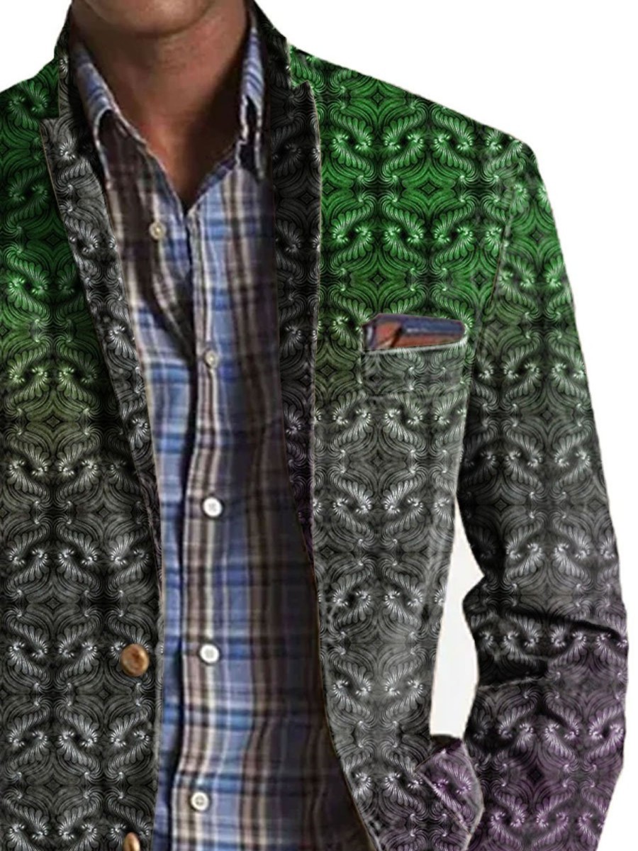 Men BXL Print Jacket | Men'S Colorful Gradient Print Pocket Casual Blazer Photo Color