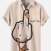 Men DJ Shirts | Retro Christmas Fun Duck Print Short Sleeve Shirt Beige